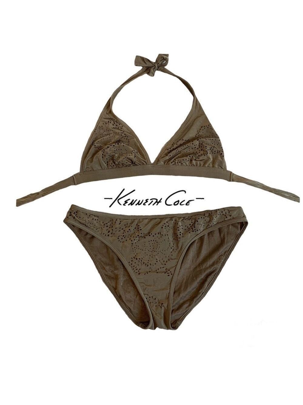 Kenneth Cole Brown laser cutout bikini size large